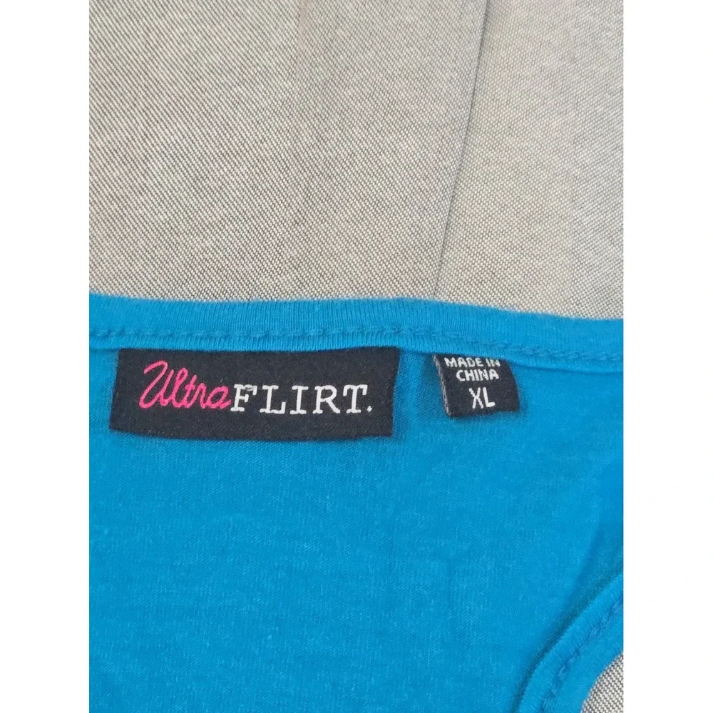 Ultra Flirt Tank Top Womens XL Blue Sequined Racerback Party Clubwear Festival